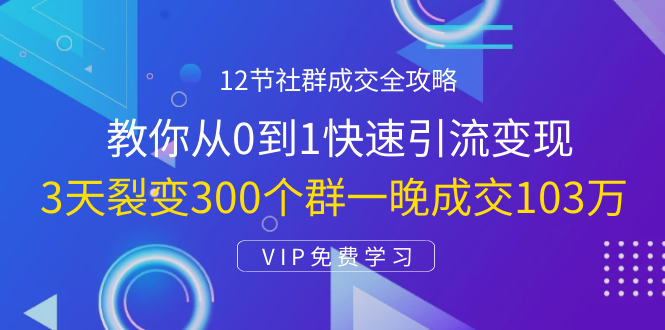 12节社群成交全攻略：从0到1快速引流变现，3天裂变300个群一晚成交103万-第一资源库