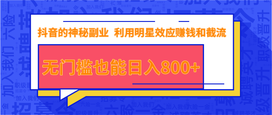 抖音上神秘副业项目，利用明星效应赚钱和截流，无门槛也能日入800+-第一资源库