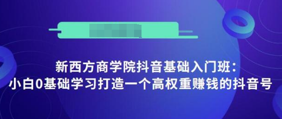 抖音基础入门班：小白0基础学习打造一个高权重赚钱的抖音号-第一资源库