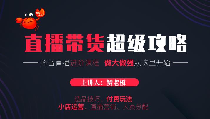 蟹老板抖音直播带货超级攻略：抖音直播带货的详细玩法，小店运营、付费投放等-第一资源库