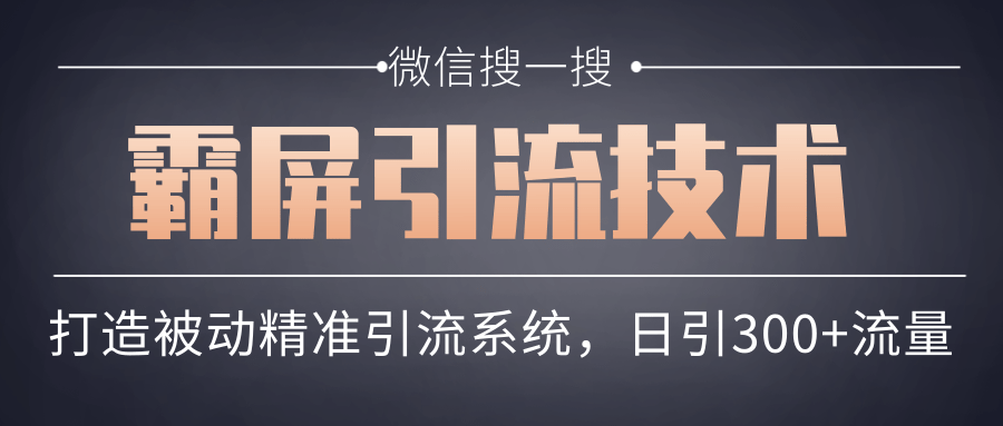 微信搜一搜霸屏引流技术，打造被动精准引流系统，轻松日引300+流量-第一资源库