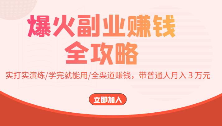 爆火副业赚钱全攻略：实打实演练/学完就能用/全渠道赚钱，带普通人月入３万元-第一资源库