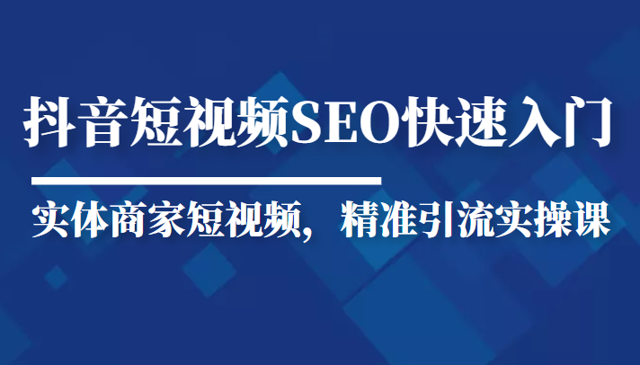 抖音短视频Seo搜索排名优化新手快速入门教程，实体商家短视频，精准引流实操课-第一资源库