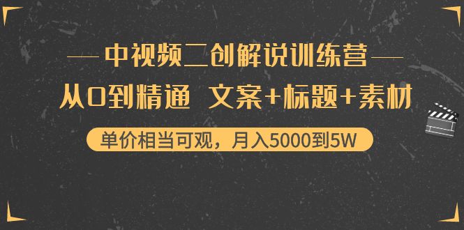 中视频二创解说训练营：从0到精通 文案+标题+素材、月入5000到5W-第一资源库