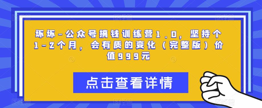 坏坏-公众号搞钱训练营1.0，坚持个1-2个月，会有质的变化（完整版）价值999元-第一资源库