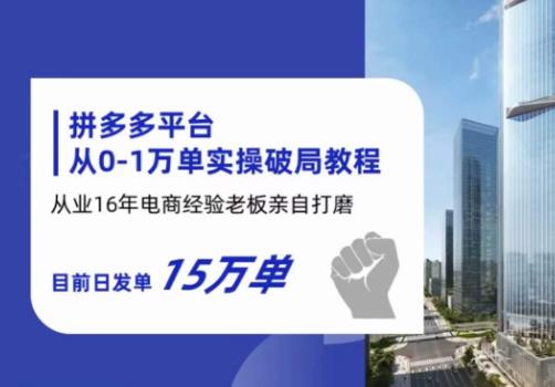 拼多多从0-1万单实操破局教程，从业16年电商经验打磨，目前日发单15万单-第一资源库