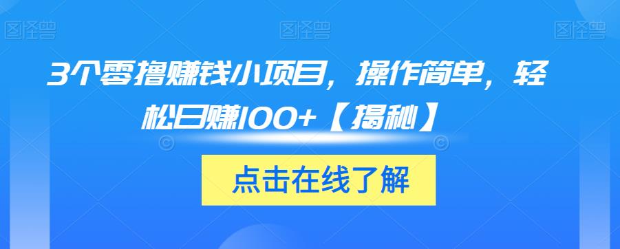 3个零撸赚钱小项目，操作简单，轻松日赚100+【揭秘】-第一资源库