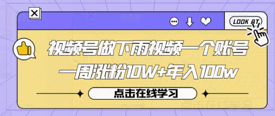 视频号做下雨视频一个账号一周涨粉10W+年入100w【揭秘】-第一资源库