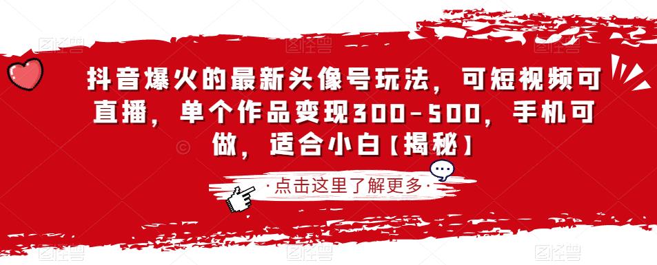 抖音爆火的最新头像号玩法，可短视频可直播，单个作品变现300-500，手机可做，适合小白【揭秘】-第一资源库