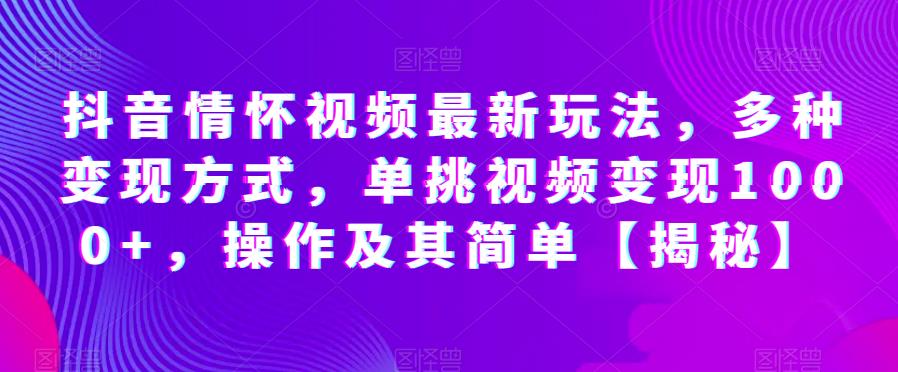 抖音情怀视频最新玩法，多种变现方式，单挑视频变现1000+，操作及其简单【揭秘】-第一资源库