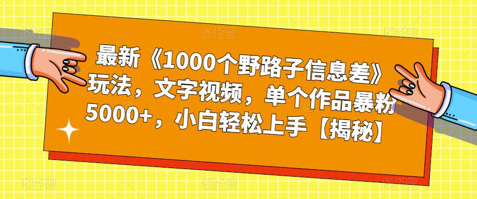 最新《1000个野路子信息差》玩法，文字视频，单个作品暴粉5000+，小白轻松上手【揭秘】-第一资源库