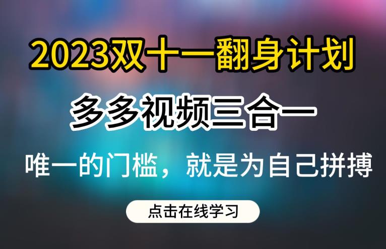 2023双十一翻身计划，多多视频带货三合一玩法教程【揭秘】-第一资源库