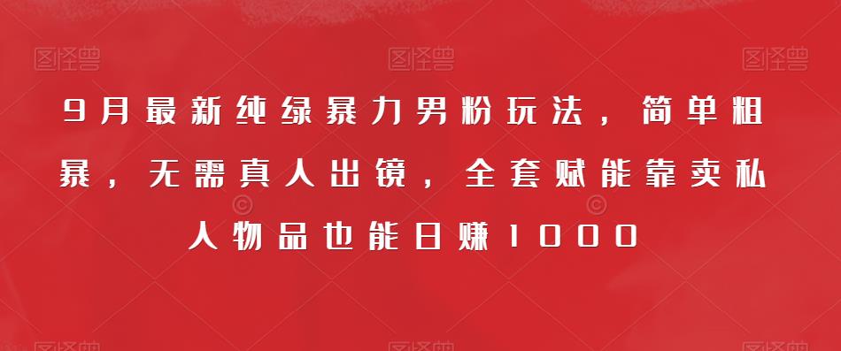 9月最新纯绿暴力男粉玩法，简单粗暴，无需真人出镜，全套赋能靠卖私人物品也能日赚1000-第一资源库