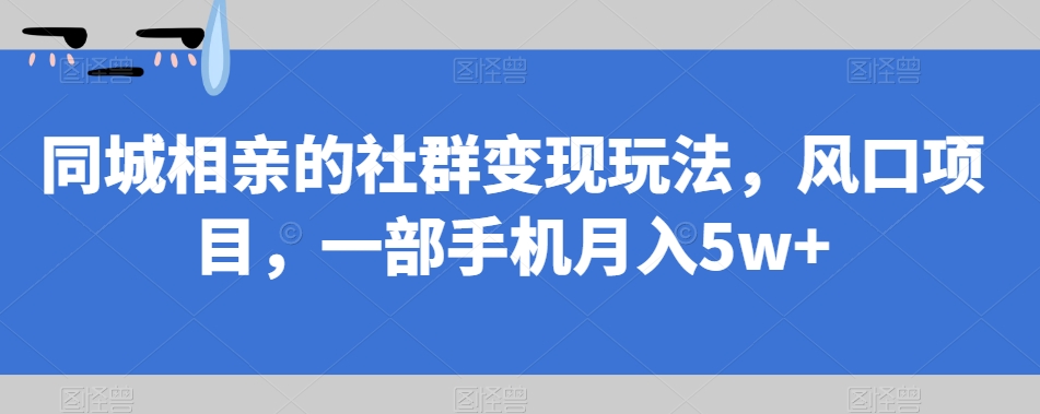 同城相亲的社群变现玩法，风口项目，一部手机月入5w+【揭秘】-第一资源库