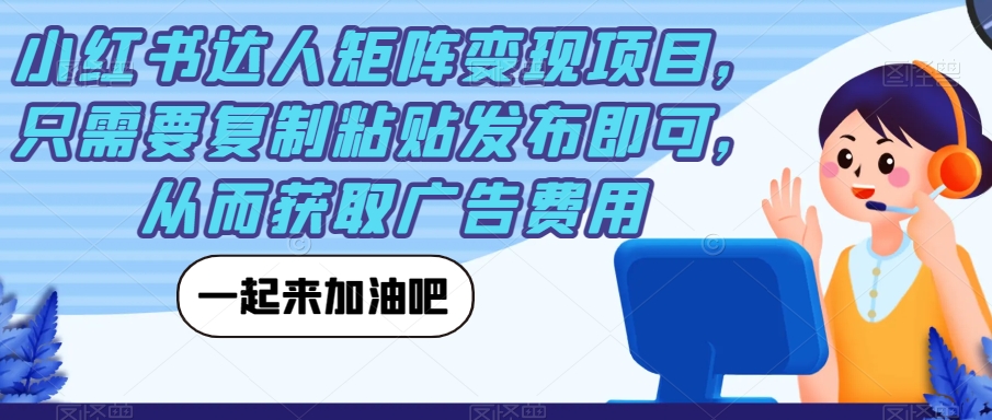 小红书达人矩阵变现项目，只需要复制粘贴发布即可，从而获取广告费用-第一资源库