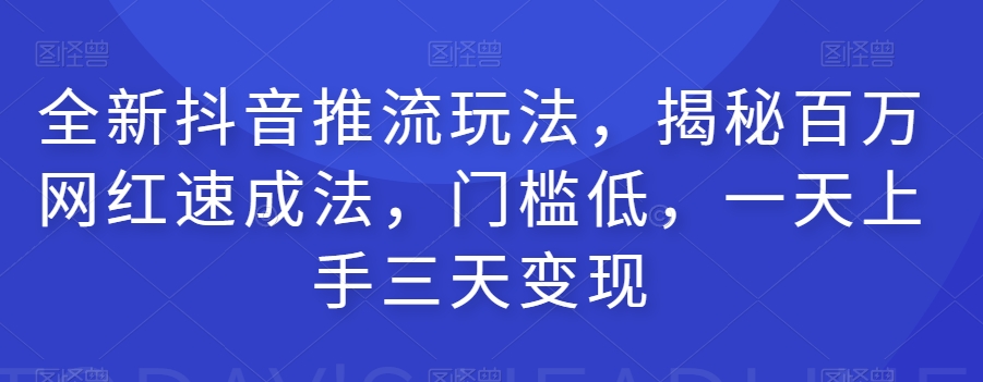 全新抖音推流玩法，揭秘百万网红速成法，门槛低，一天上手三天变现-第一资源库