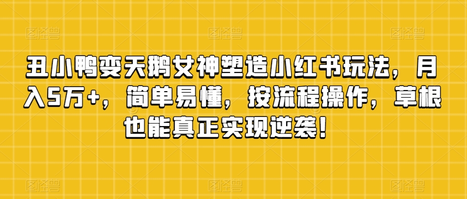 丑小鸭变天鹅女神塑造小红书玩法，月入5万+，简单易懂，按流程操作，草根也能真正实现逆袭！-第一资源库