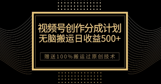 最新视频号创作分成计划，无脑搬运一天收益500+，100%搬运过原创技巧【揭秘】-第一资源库