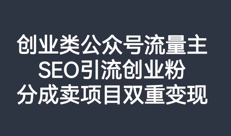 创业类公众号流量主，SEO引流创业粉，分成卖项目双重变现【揭秘】-第一资源库