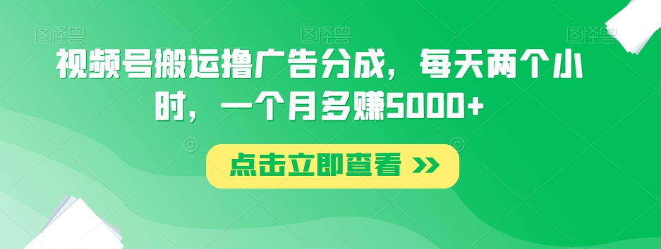 视频号搬运撸广告分成，每天两个小时，一个月多赚5000+-第一资源库