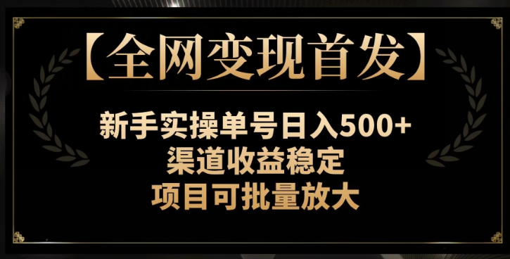 【全网变现首发】新手实操单号日入500+，渠道收益稳定，项目可批量放大【揭秘】-第一资源库