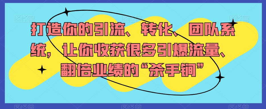 打造你的引流、转化、团队系统，让你收获很多引爆流量、翻倍业绩的“杀手锏”-第一资源库