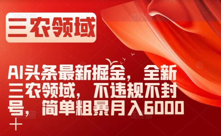 AI头条最新掘金，全新三农领域，不违规不封号，简单粗暴月入6000＋【揭秘】-第一资源库