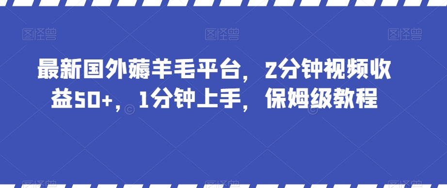 最新国外薅羊毛平台，2分钟视频收益50+，1分钟上手，保姆级教程【揭秘】-第一资源库