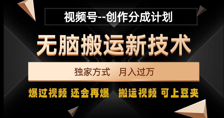 视频号无脑搬运新技术，破原创壕流量，独家方式，爆过视频，还会再爆【揭秘】-第一资源库