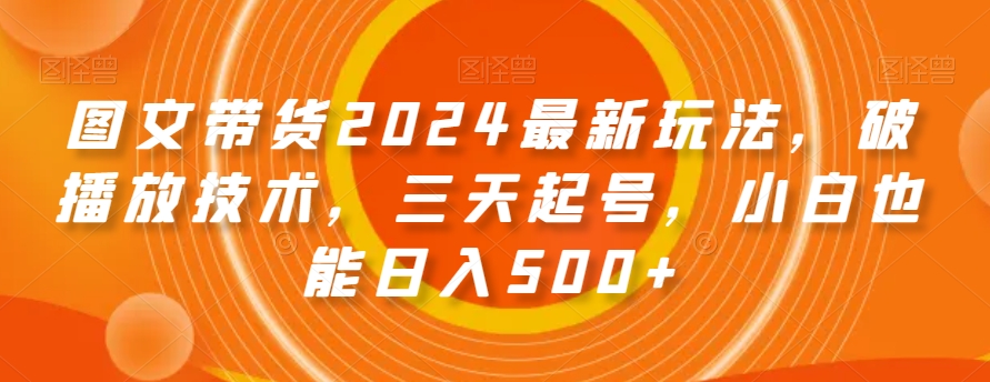 图文带货2024最新玩法，破播放技术，三天起号，小白也能日入500+【揭秘】-第一资源库