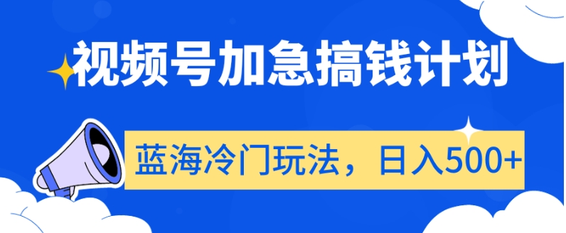 视频号加急搞钱计划，蓝海冷门玩法，日入500+【揭秘】-第一资源库