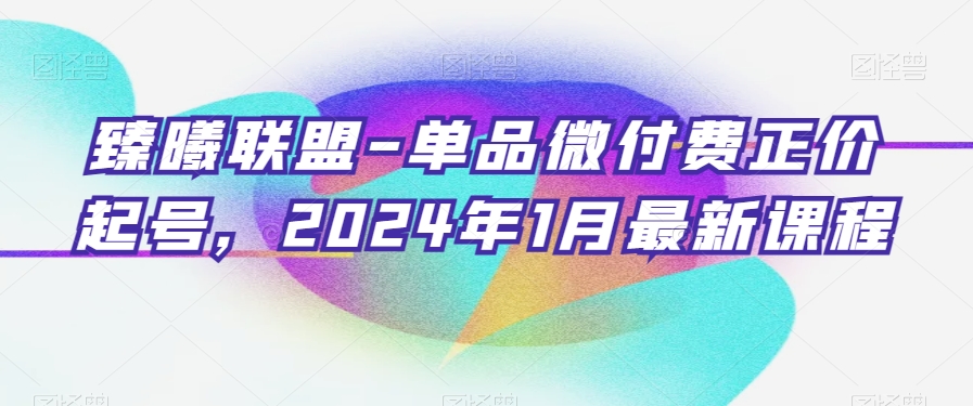 臻曦联盟-单品微付费正价起号，2024年1月最新课程-第一资源库