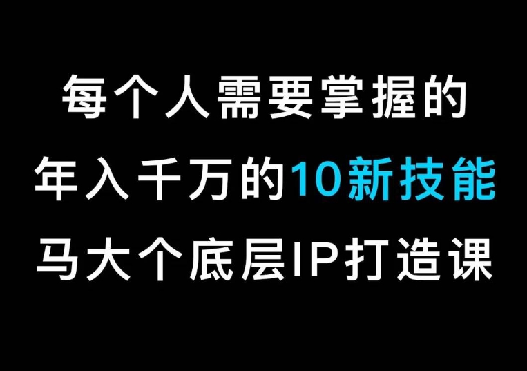 马大个的IP底层逻辑课，​每个人需要掌握的年入千万的10新技能，约会底层IP打造方法！-第一资源库