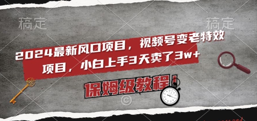 2024最新风口项目，视频号变老特效项目，电脑小白上手3天卖了3w+，保姆级教程【揭秘】-第一资源库