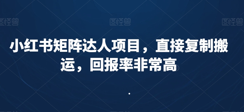 小红书矩阵达人项目，直接复制搬运，回报率非常高-第一资源库