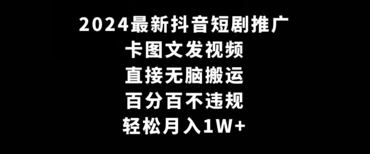 2024最新抖音短剧推广，卡图文发视频，直接无脑搬，百分百不违规，轻松月入1W+【揭秘】-第一资源库