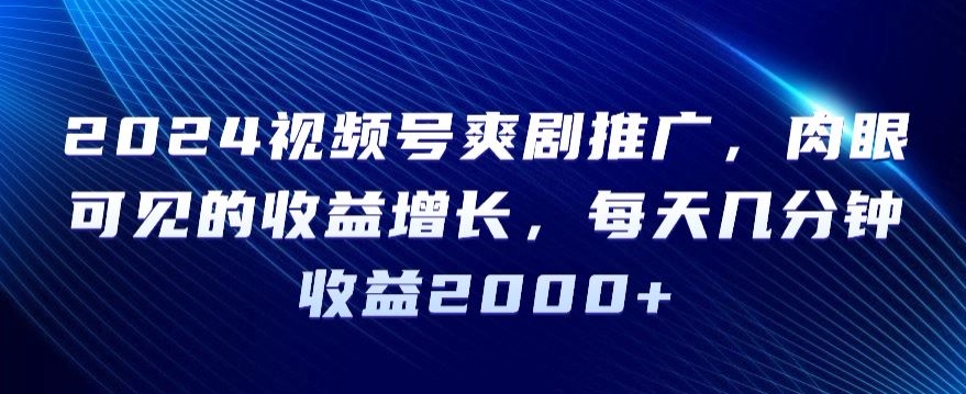 2024视频号爽剧推广，肉眼可见的收益增长，每天几分钟收益2000+【揭秘】-第一资源库