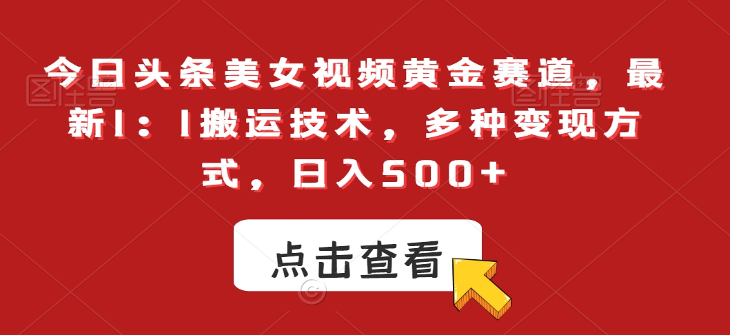 今日头条美女视频黄金赛道，最新1：1搬运技术，多种变现方式，日入500+【揭秘】-第一资源库