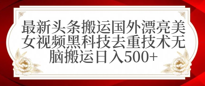 最新头条搬运国外漂亮美女视频黑科技去重技术无脑搬运日入500+【揭秘】-第一资源库