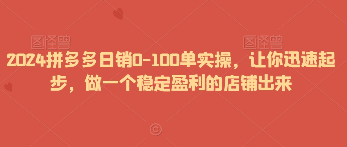 2024拼多多日销0-100单实操，让你迅速起步，做一个稳定盈利的店铺出来-第一资源库