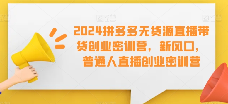 2024拼多多无货源直播带货创业密训营，新风口，普通人直播创业密训营-第一资源库