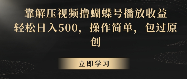 靠解压视频撸蝴蝶号播放收益，轻松日入500，操作简单，包过原创【揭秘】-第一资源库